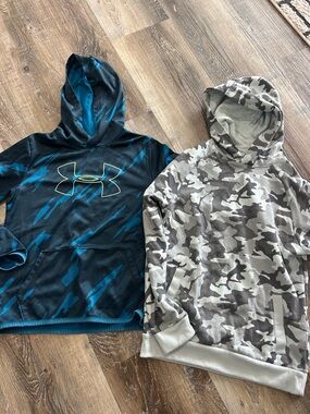 Under Armour Boys' Blue Camo Performance Hoodie and gray camo YXL